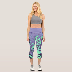 Leggings Capri Capri de cintura alta MEDIO Seafoam Purple Paisley
