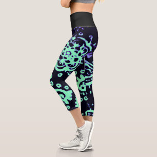 Leggings Capri Capri de cintura alta MEDIO Seafoam púrpura paisle