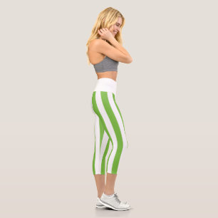 Leggings Capri Capri de cintura alta verde y blanco a rayas