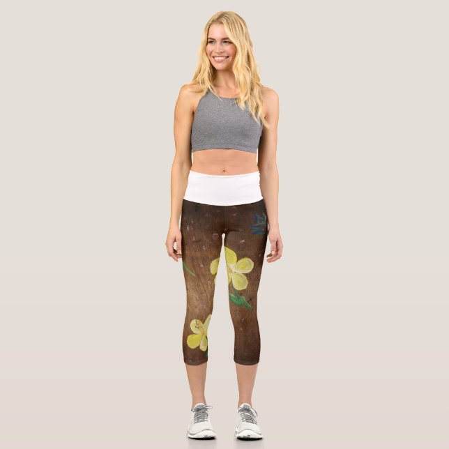 Leggings Capri capri de pintura amarillo (Anverso)