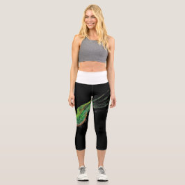 Leggings Capri capri de pintura de pájaro verde
