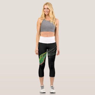 Leggings Capri capri de pintura de pájaro verde