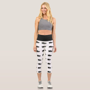 Leggings Capri Capri de yoga blanco y negro con doodle de zapatos