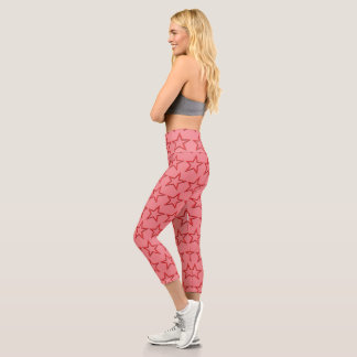 Leggings Capri Capri - Estrellas rojas en rosa