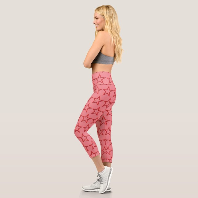 Leggings Capri Capri - Estrellas rojas en rosa (Izquierda)