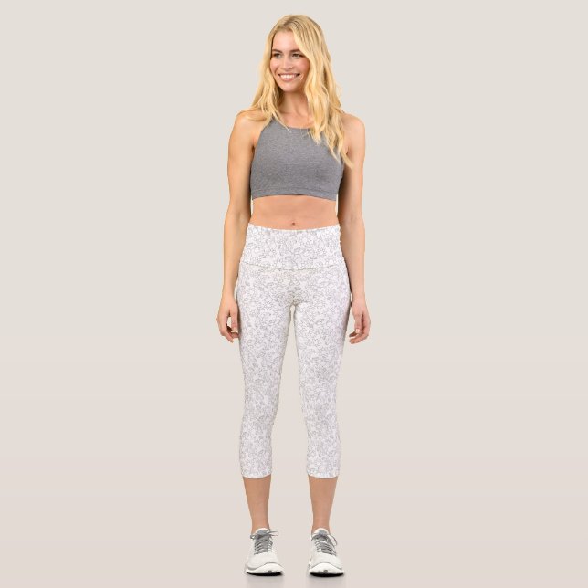 Leggings Capri Capris abstractos de cintura alta Chic White (Anverso)