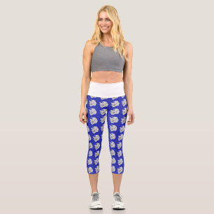 Leggings Capri Capris azul real con orquídeas blancas