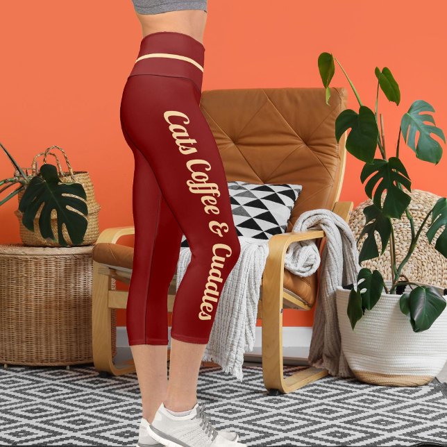 Leggings Capri Capris Beige-Profundo Rojo Profundo Personalizado (Subido por el creador)