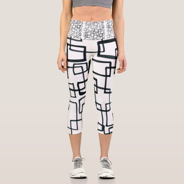 Leggings Capri Capris blanco y negro de alto deseo (Anverso)
