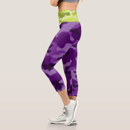 Leggings Capri Capris Camuflaje Morado Verde Iniciales Mujer Prim
