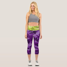 Leggings Capri Capris Camuflaje Morado Verde Iniciales Mujer Prim