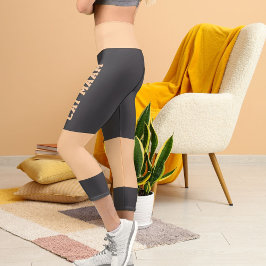 Leggings Capri Capris con alto nivel de guiño gris y nombre perso