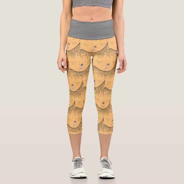 Leggings Capri Capris con Chica en Swing in Gold y Black (Anverso)