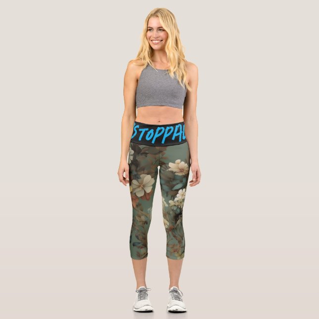 Leggings Capri Capris de alta potencia diseñada con flores (Anverso)