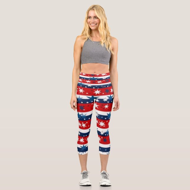 Leggings Capri Capris de alto descaro: 4 de julio patrón sin foco (Anverso)