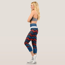 Leggings Capri Capris De Alto Desgaste De La Chevron Rojo Y Azul