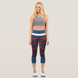 Leggings Capri Capris De Alto Desgaste De La Chevron Rojo Y Azul