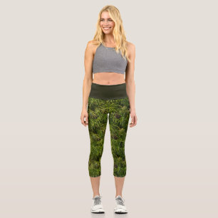 Leggings Capri Capris de alto nivel de guiño verde de hoja de pa