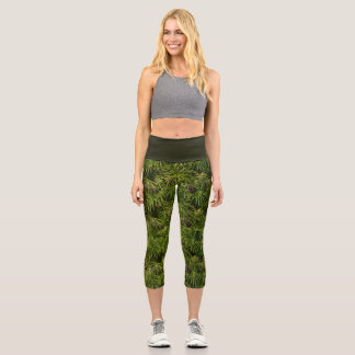Leggings Capri Capris de alto nivel de guiño verde de hoja de pal