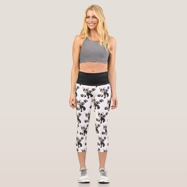 Leggings Capri Capris de Boston Terrier en Blanco y Negro (Anverso)