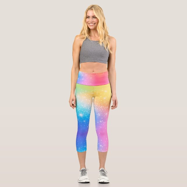Leggings Capri Capris de cintura alta arcoíris personalizables (Anverso)