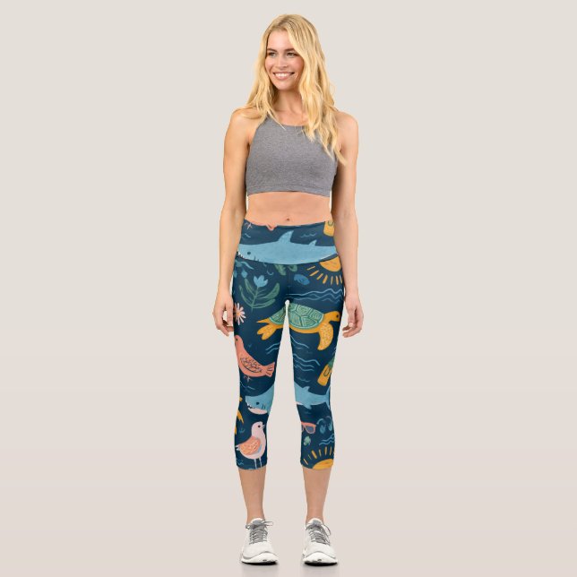 Leggings Capri Capris de cintura alta con brillo de puesta de sol (Anverso)