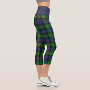 Leggings Capri Capris de cintura alta de cuadros verde marino
