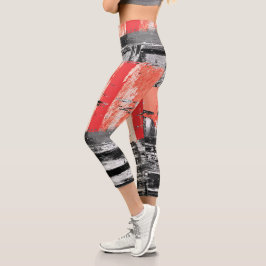Leggings Capri Capris de cintura alta – Diseño abstracto Red Puls