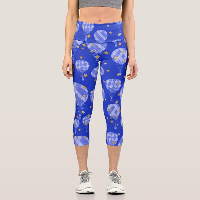 Leggings Capri Capris de diseño de globo aerostático azul oscuro (Anverso)