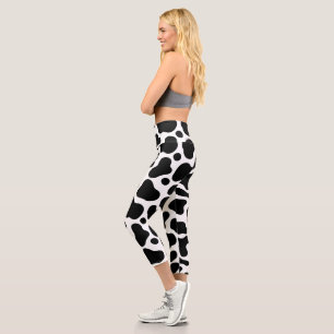 Leggings Capri Capris de Estampado de Vaca Negro Blanco
