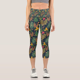 Leggings Capri Capris de hoja tropical