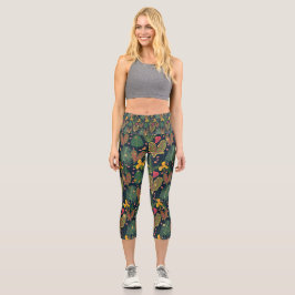 Leggings Capri Capris de hoja tropical