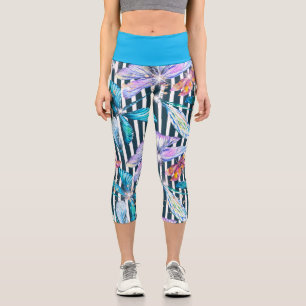 Leggings Capri Capris de libélula coloridos con rayas negras