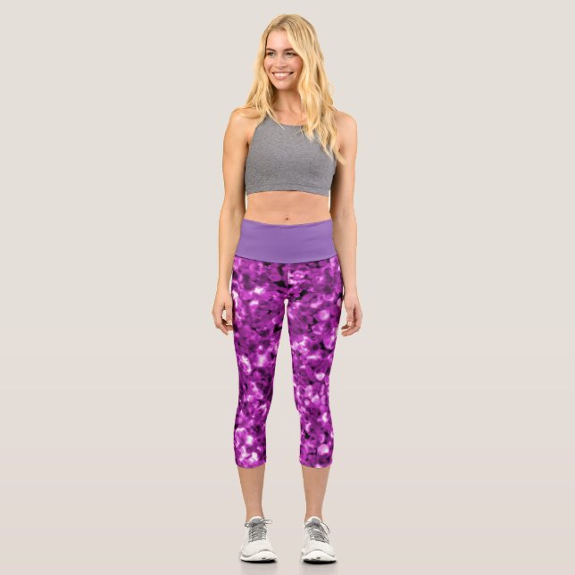 Leggings Capri Capris de mujer en diseño de burbuja rosa (Anverso)