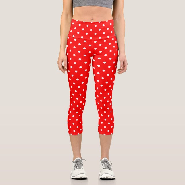 Leggings Capri Capris de puntos de polka rojo (Anverso)