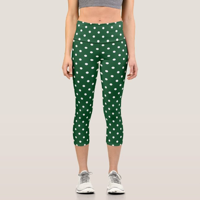 Leggings Capri Capris de puntos de polka verde (Anverso)