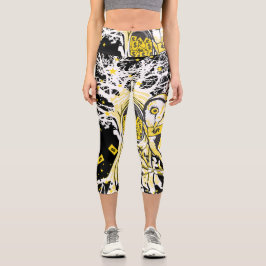 Leggings Capri Capris de Yoga de Cintura Alta – Búho Abstracto