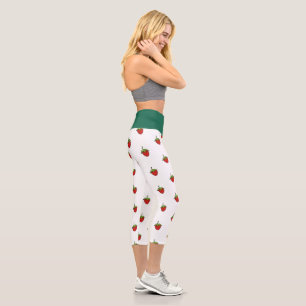 Leggings Capri Capris de yoga de cintura alta, verde fresa blanca