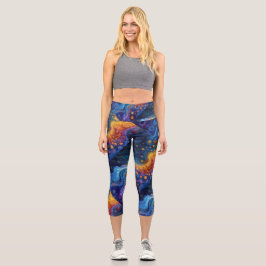 Leggings Capri Capris De Yoga/Naranja/Azul/Silvestre Y Funky