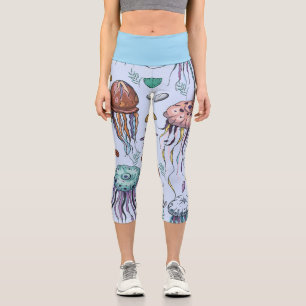 Leggings Capri Capris en azul con pez gelatina