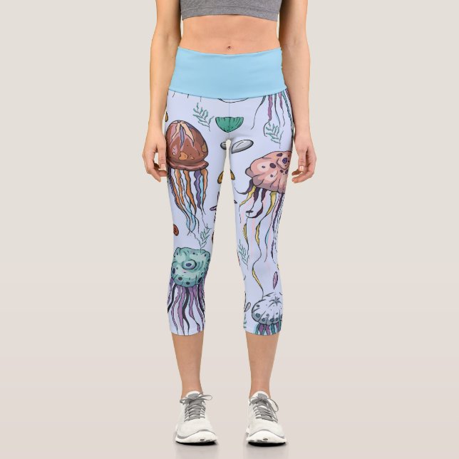 Leggings Capri Capris en azul con pez gelatina (Anverso)