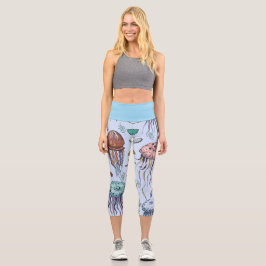Leggings Capri Capris en azul con pez gelatina