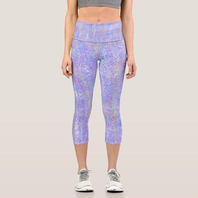 Leggings Capri Capris en un pequeño patrón púrpura punteado (Anverso)