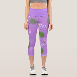 Leggings Capri Capris Green Puffs on Purple