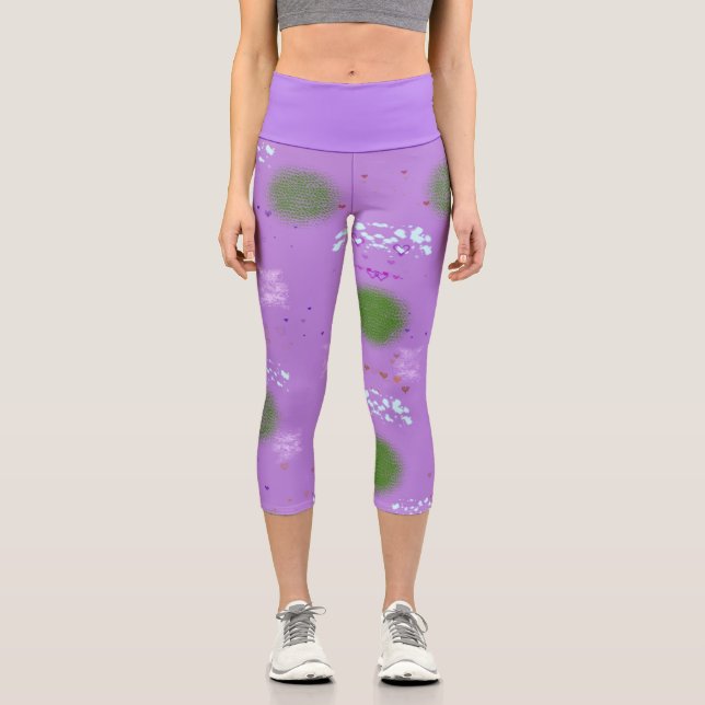 Leggings Capri Capris Green Puffs on Purple (Anverso)