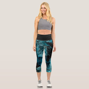Leggings Capri Capris negros y azules de cintura alta personaliza