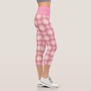 Leggings Capri Capris rosado y crema revestido con alto contenido
