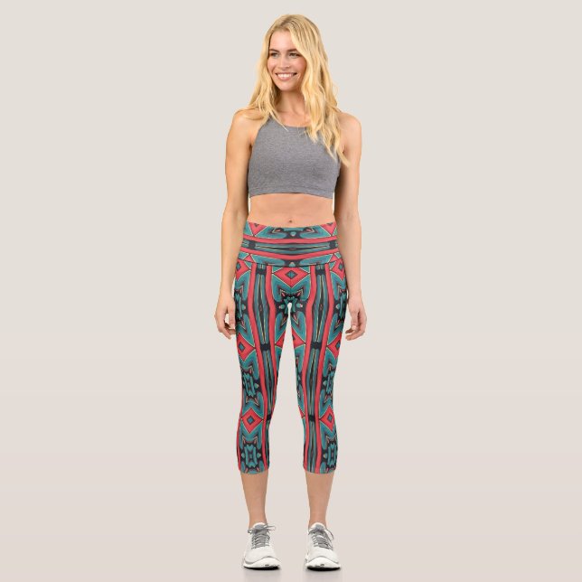 Leggings Capri Capris, un diseño de patrón de tela de moda multic (Anverso)