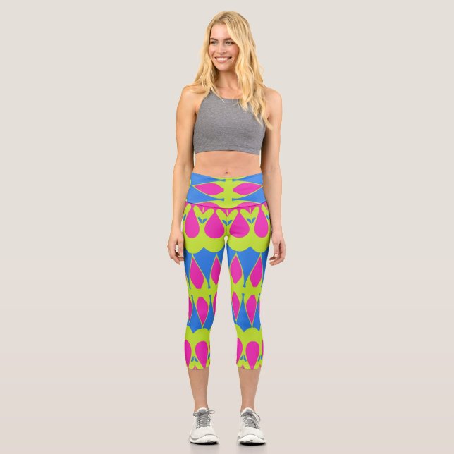 Leggings Capri Capris, un diseño de patrón de tela de moda multic (Anverso)