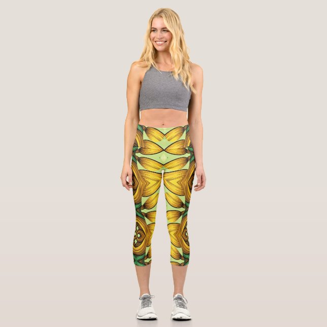 Leggings Capri Capris, Un diseño de patrón de tela de moda multic (Anverso)